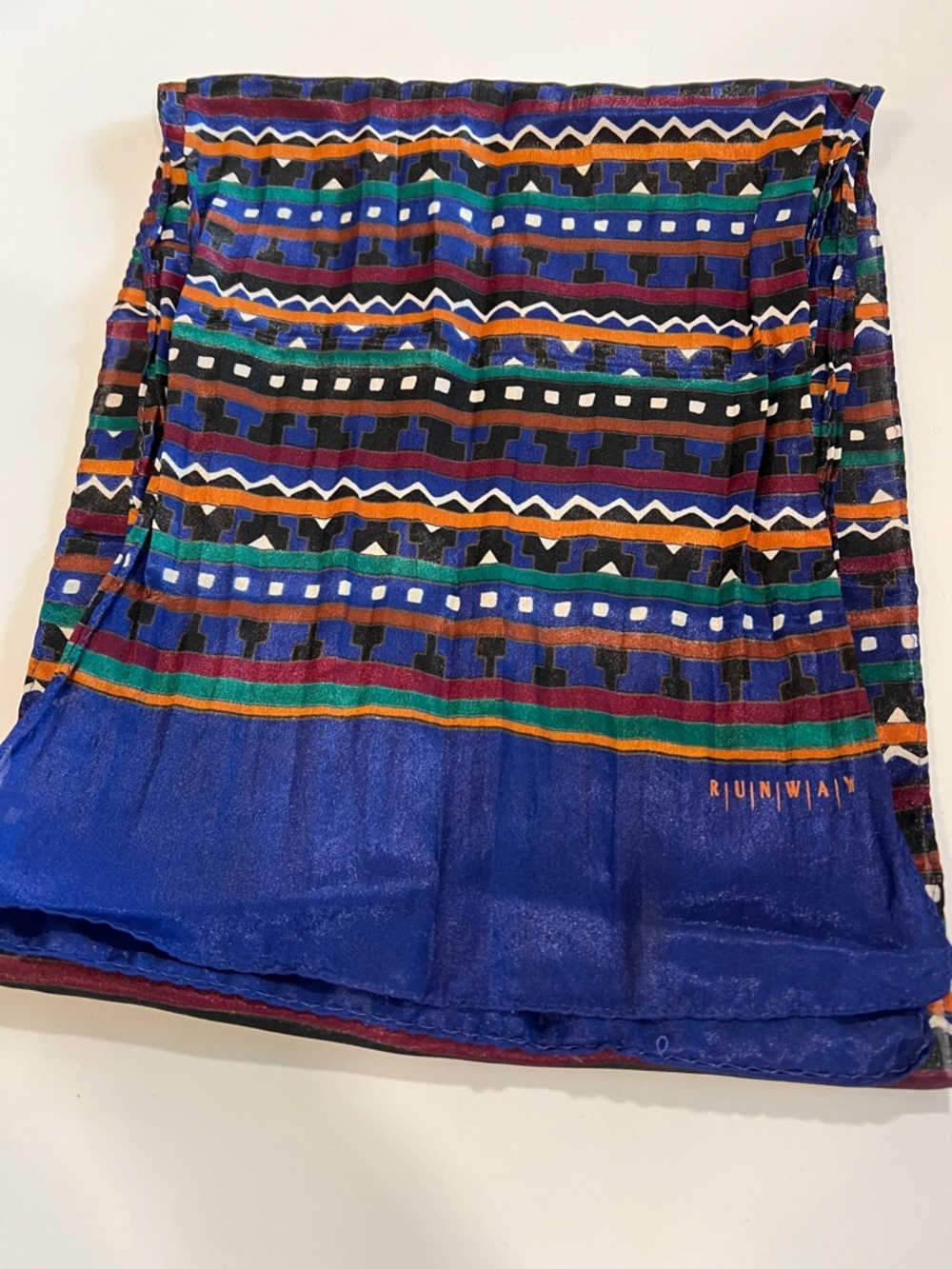 Runway - rolled hem, Blue Multicolor Southwestern print, neck or headscarf